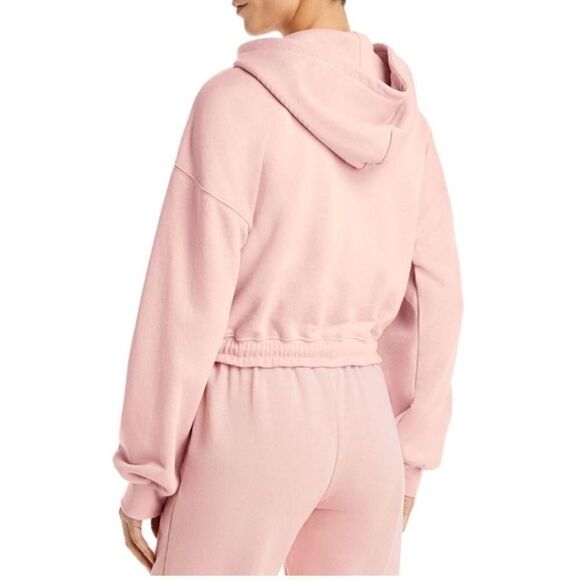 Jonathan Simkhai Annie Pink Cropped Drawstring Waist Pullover Hoodie | SZ S - Picture 3 of 10
